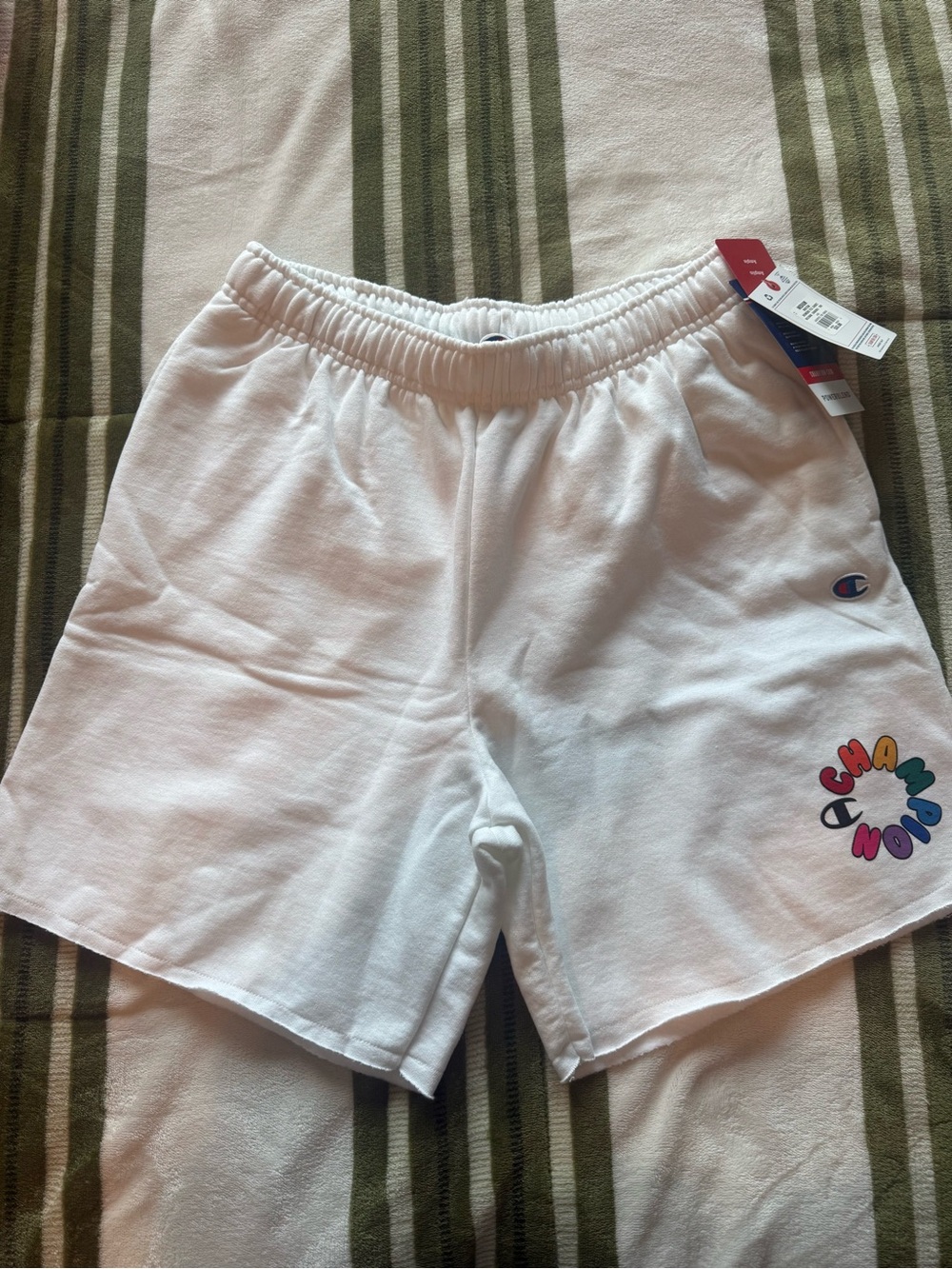 Champion Women's White Logo Elastic-Waist Shorts